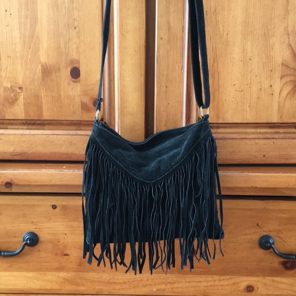 Adjustable Black Fringe Purse